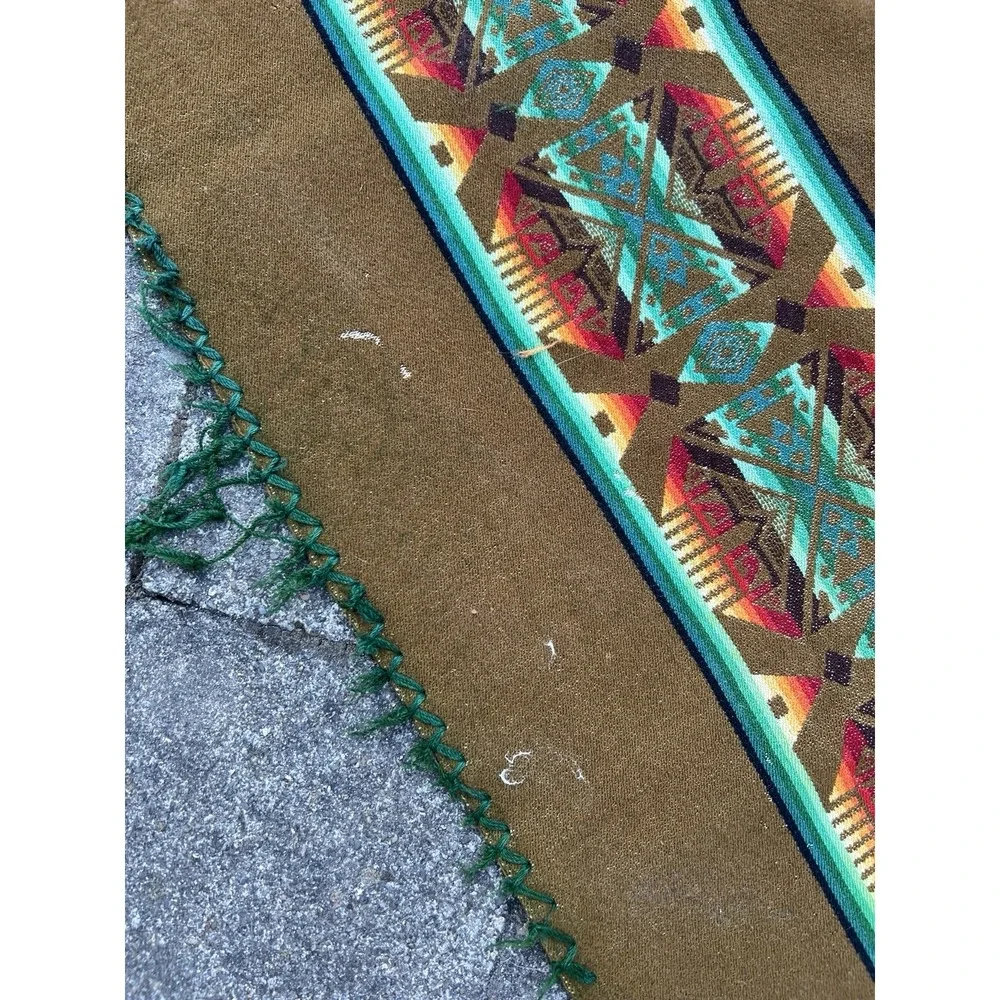 Vintage‎ Pendleton Wool Beaver State Aztec Blanket Throw Shawl Brown Green 60x66